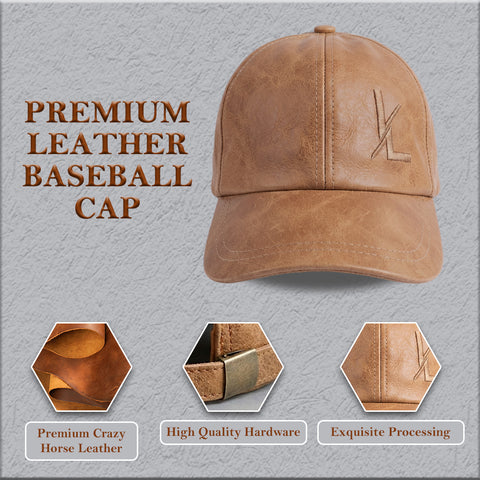 Premium Unisex Crazy Horse Leather Baseball Cap  Adjustable Strapback Dad Hat with Embroidered Logo and Breathable Lining
