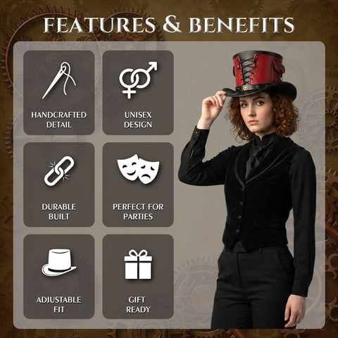 Handmade Leather Steampunk Top Hat | Gothic Corset Style Cosplay Accessory