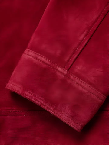 Mens Red Suede Leather Jacket Classic Zip Front Casual Bomber Coat