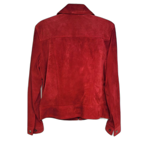 Mens Red Suede Leather Jacket Classic Zip Front Casual Bomber Coat