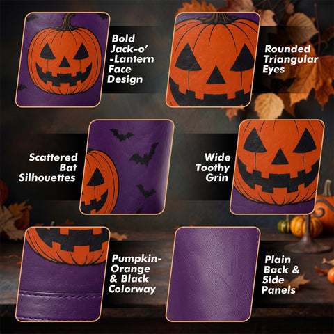 Purple Halloween Leather Top Hat – Spooky Pumpkin And Bats Design For Costumes, Cosplay, And Party Apparel