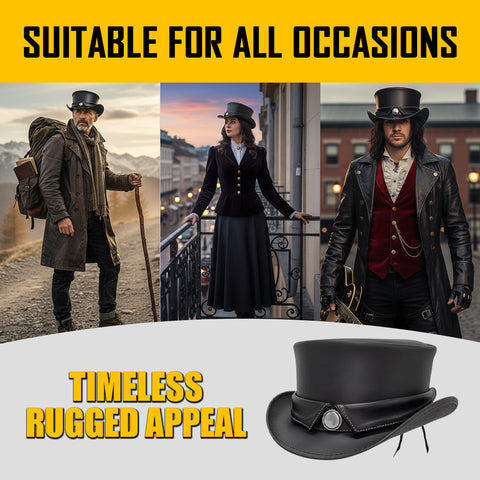 Handcrafted Black Leather Top Hat Cowhide Steampunk Western Costume Festival Cosplay Hat