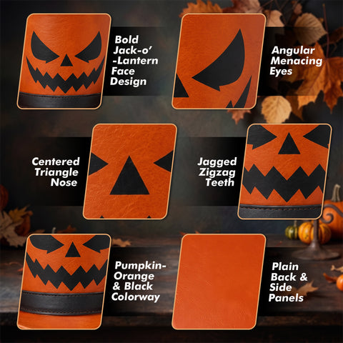 Orange Halloween Leather Top Hat – Spooky Jack O'Lantern Pumpkin Face Design For Costumes, Cosplay, And Party Apparel