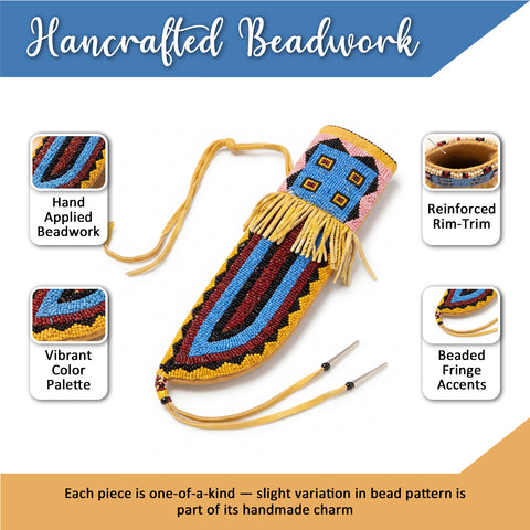 Handcrafted Beaded Suede Leather Knife Sheath - Native American-Inspired Artistry Meets Everyday Function
