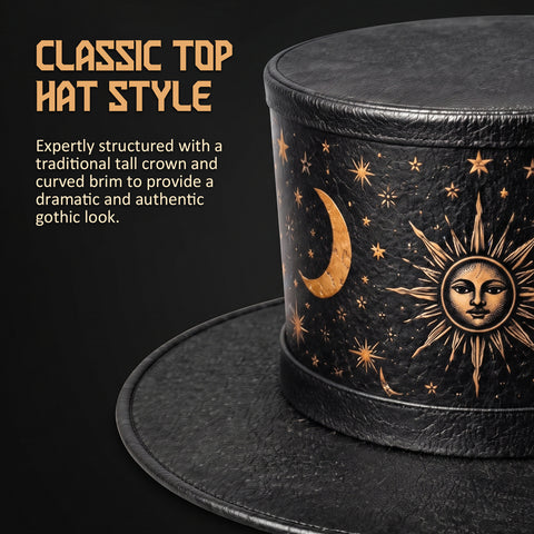 Celestial Sun and Moon Leather Top Hat - Steampunk Gothic Costume Hat