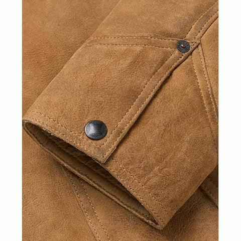 Mens Two Tone Suede Rancher Jacket Sherpa Lined Western Snap Coat Brown