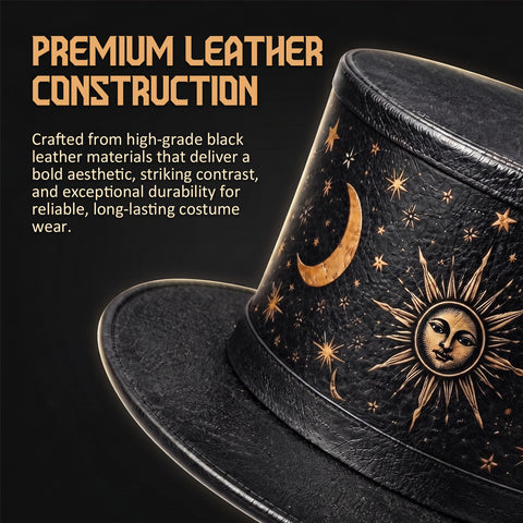 Celestial Sun and Moon Leather Top Hat - Steampunk Gothic Costume Hat