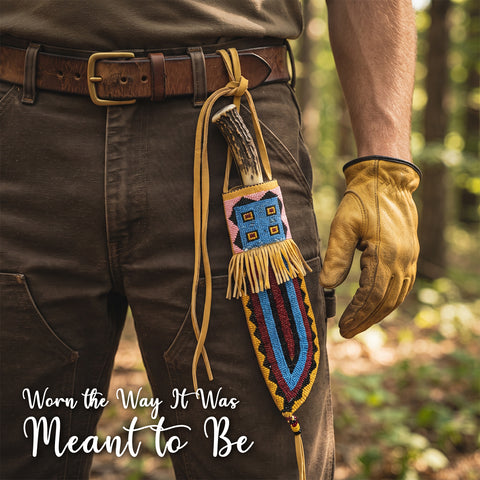 Handcrafted Beaded Suede Leather Knife Sheath - Native American-Inspired Artistry Meets Everyday Function