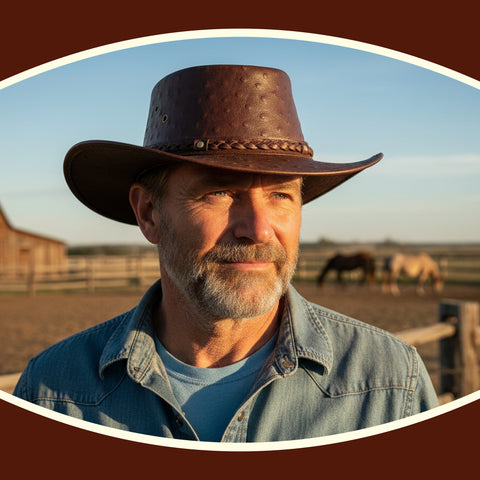 Brown Ostrich Embossed Leather Cowboy Hat Western Outback Wide Brim Braided Band Rodeo Ranch Hat
