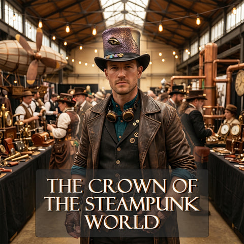 Dragon Eye Steampunk Top Hat - Leather Gothic Mad Hatter Cap with Iridescent Scales for Cosplay & Festivals