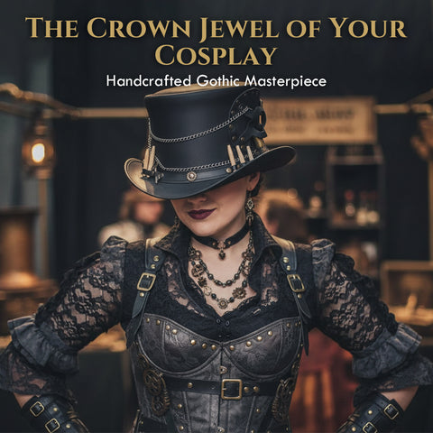 Handmade Time Traveller Top Hat Steampunk Gothic Biker Cowhide Chain Key Holster Unisex