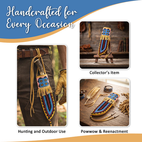 Handcrafted Beaded Suede Leather Knife Sheath - Native American-Inspired Artistry Meets Everyday Function