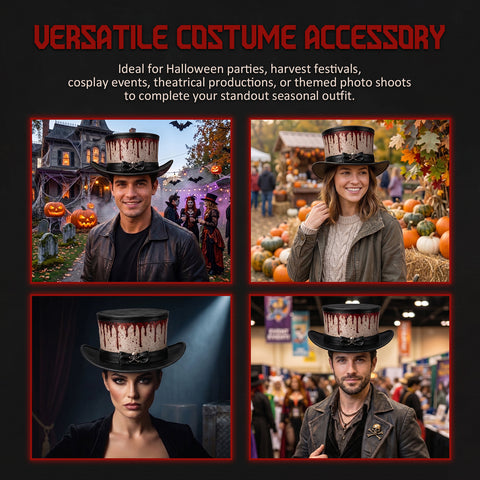 Bloody Dripping Leather Top Hat - Halloween Gothic Steampunk Costume Hat