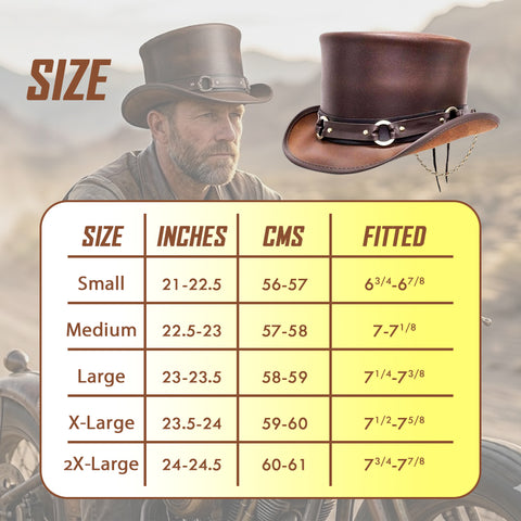 Handmade Steampunk Leather Top Hat – Victorian Biker Style with Decorative Band