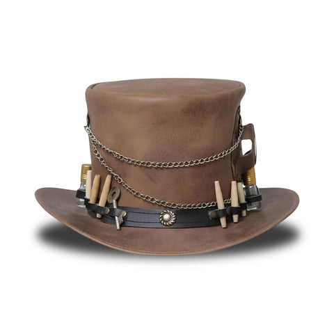Handmade Time Traveller Top Hat Steampunk Gothic Biker Cowhide Chain Key Holster Unisex