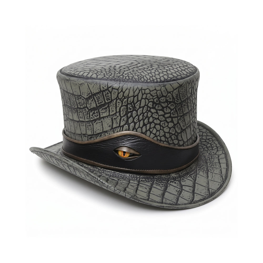 Premium Crocodile Embossed Leather Top Hat  Reptile Eye Steampunk Gothic Hat Unisex