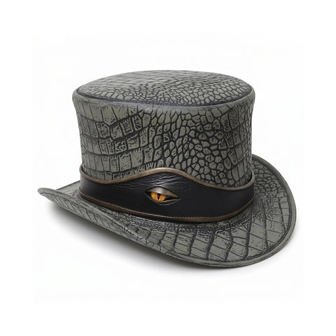 Premium Crocodile Embossed Leather Top Hat  Reptile Eye Steampunk Gothic Hat Unisex