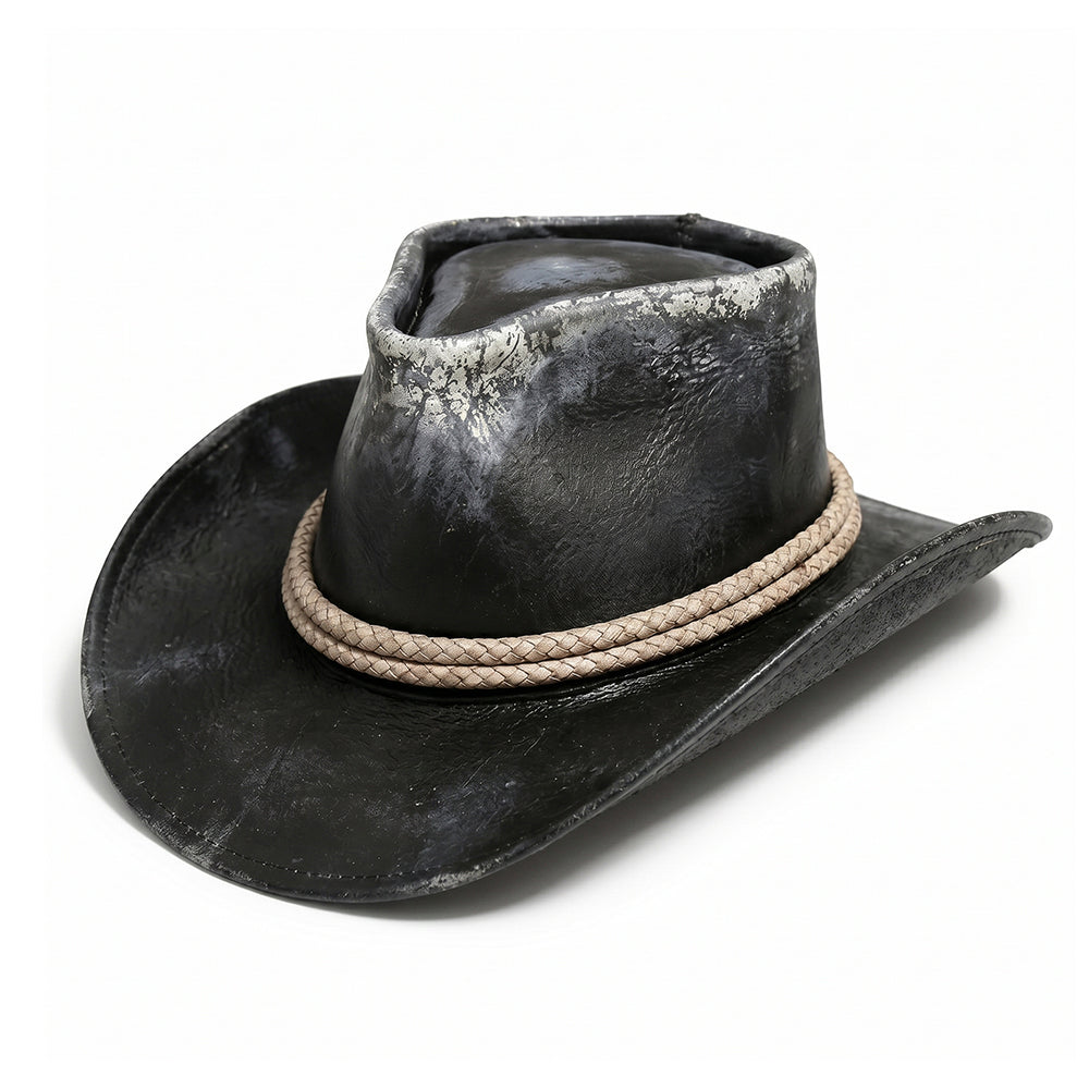 Premium Distressed Genuine Leather Cowboy Hat - Vintage Western Outlaw Gambler Hat Unisex