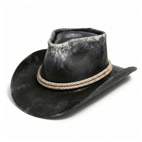 Premium Distressed Genuine Leather Cowboy Hat - Vintage Western Outlaw Gambler Hat Unisex