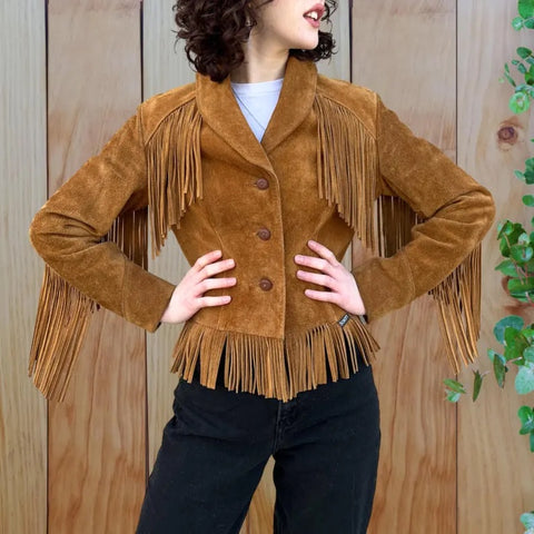 Black Western Fringe Jacket  Native American Style Suede Coat  Cowboy Rodeo Jacket for Men