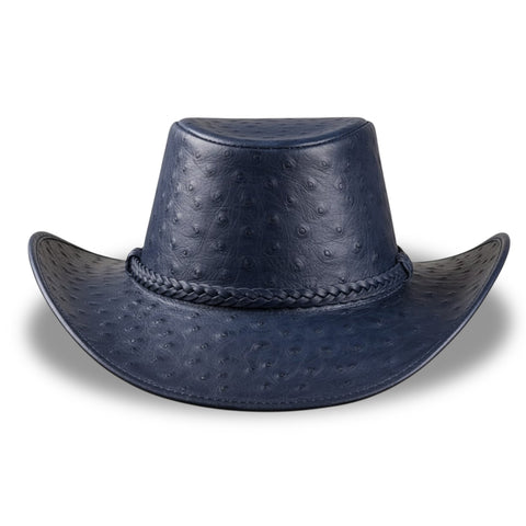 Blue Ostrich Embossed Leather Cowboy Hat Western Rodeo Ranch Wide Brim Country Festival Style Hat