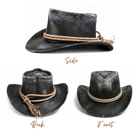 Premium Distressed Genuine Leather Cowboy Hat - Vintage Western Outlaw Gambler Hat Unisex