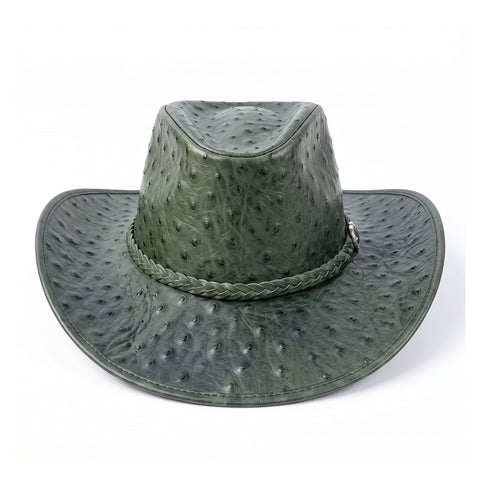 Green Ostrich Embossed Leather Cowboy Hat - Western Rodeo Wide Brim Hat