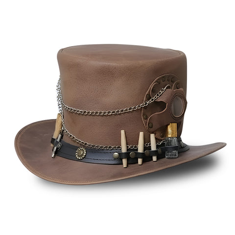 Handmade Time Traveller Top Hat Steampunk Gothic Biker Cowhide Chain Key Holster Unisex