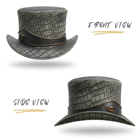 Premium Crocodile Embossed Leather Top Hat  Reptile Eye Steampunk Gothic Hat Unisex