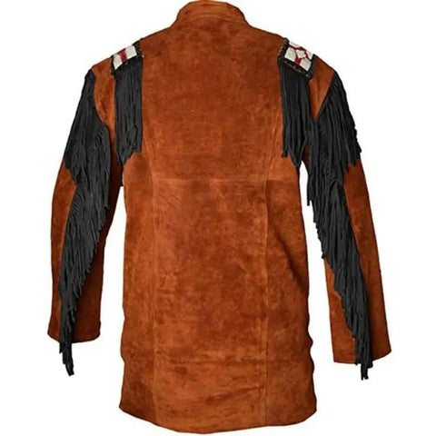 Handmade Native American Style Brown Suede Leather Shirt with Fringe & Beaded Detail – Western Tribal Wear