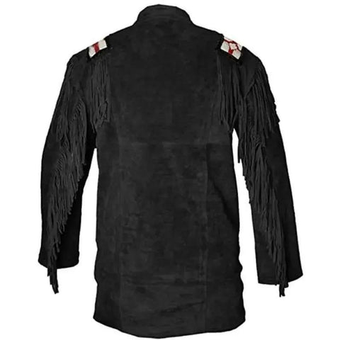 Handmade Native American Style Black Suede Leather Shirt with Beadwork & Fringe – Tribal Western Wear
