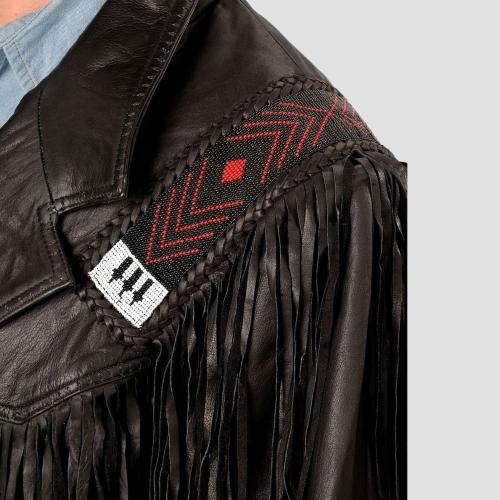 Mens Black Leather Fringe Jacket Western Cowboy Style  Native-Inspired Suede Biker Coat