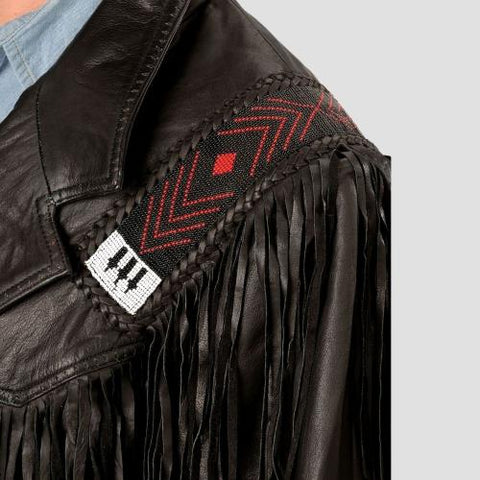 Mens Black Leather Fringe Jacket Western Cowboy Style  Native-Inspired Suede Biker Coat