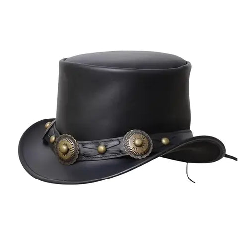 Black Leather Steampunk Top Hat – Gothic Victorian Biker Style