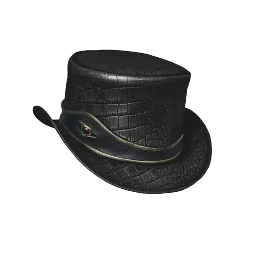 Black Leather Top Hat – Victorian Steampunk Statement Style