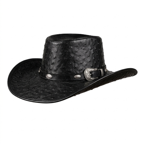 Black Ostrich Embossed Leather Cowboy Hat – Classic Western Style