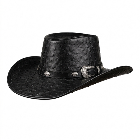Black Ostrich Embossed Leather Cowboy Hat – Classic Western Style