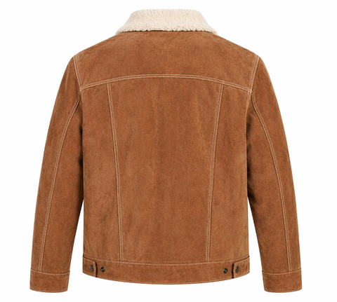 Mens Suede Trucker Jacket Sherpa Lined Western Snap Button Coat Warm Winter