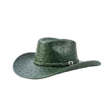 Cognac Green Ostrich Embossed Leather Cowboy Hat | Western Rodeo