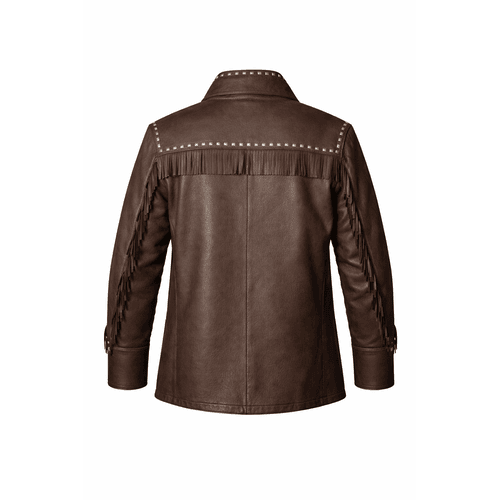 Men’s Cowhide Leather Fringe Jacket – Western Cowboy Studded Style