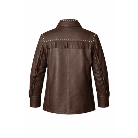 Men’s Cowhide Leather Fringe Jacket – Western Cowboy Studded Style