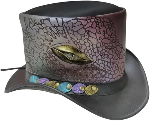 Dragon Eye Leather Top Hat - Steampunk Iridescent Headwear