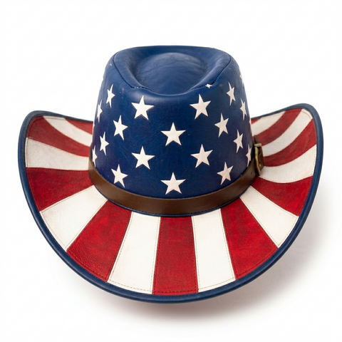 Genuine Leather Patriotic Cowboy Hat - American Flag Outback Western Hat Unisex