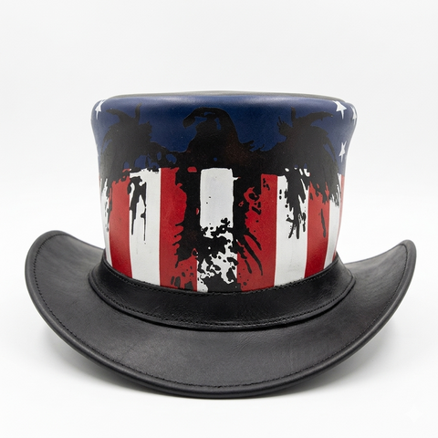 ILHAN LUXURY Genuine Leather American Flag Top Hat – Patriotic USA Eagle Festival Hat