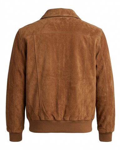 Mens Suede Bomber Jacket Sherpa Lined Zipper Ribbed Winter Coat Classic