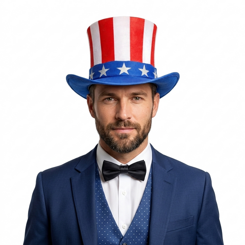Genuine Leather American Flag Top Hat - Patriotic Stars and Stripes Unisex Costume Hat