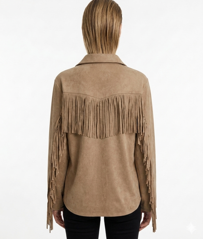 Womens Western Suede Fringe Pullover Shirt Camel Cowgirl Lace Up Top