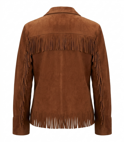 Women Suede Fringe Jacket Western Cowgirl Zip Front Leather Coat
