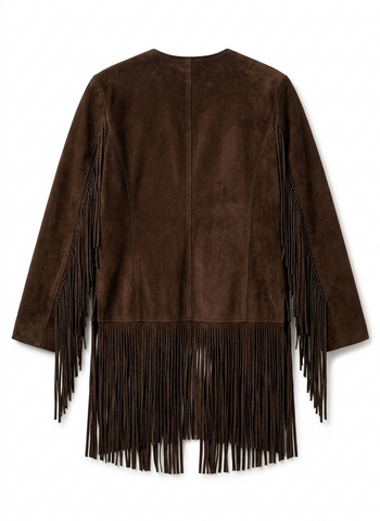 Women’s Premium Suede Fringe Cardigan - Genuine Leather Tassel Wrap - Western Boho Layering Jacket with Front Ties