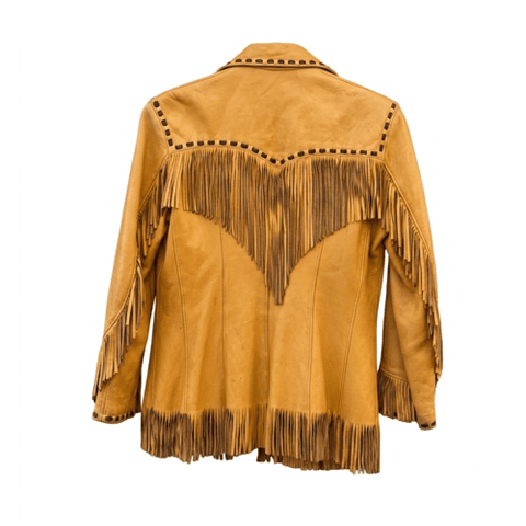 Mens Suede Fringe Jacket Western 60s Vintage Whipstitch Cowboy Coat Button Front Style
